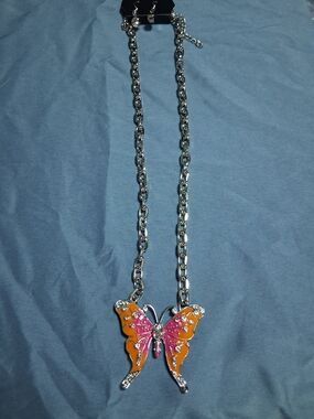 paparazzi Orange and Pink Butterfly Pendant Necklace